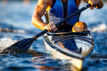 Focused canoeist maneuvering through rough waters  summer olympic games sport concept