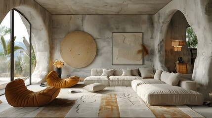 Cozy and Contemporary Concrete Oasis A Modern Interior Sanctuary with Natural Textures and Organic Accents