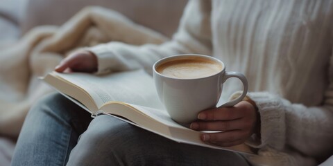 Cozy moment with book and coffee