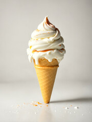  A frosted vanilla ice cream cone with white and orange swirls