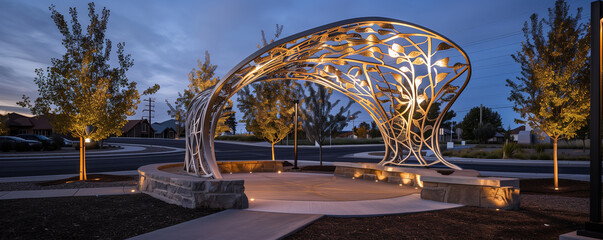 Elegant Laser-Cut Metal Archway Installed in Public Garden Area