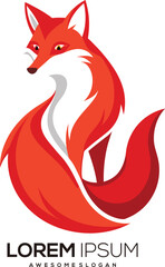 minimalist red fox logo vector art illustration with a red fox icon logo