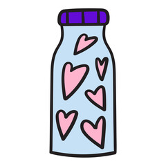 Glass jar full of hearts. Flat design. Vector hand drawn illustration on white background.