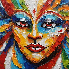 Carnival woman portrait - imitation Palette knife, impasto, oil painting