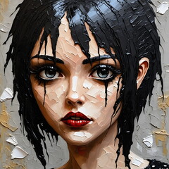 Goth girl portrait - imitation Palette knife, impasto, oil painting
