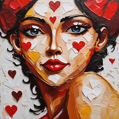 Queen of Hearts portrait - imitation Palette knife, impasto, oil painting