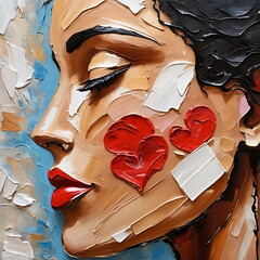 Woman Dreaming of Love - imitation Palette knife, impasto, oil painting