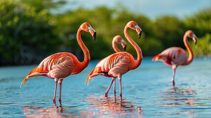 Fototapeta premium Serene Scene with Pink Flamingos