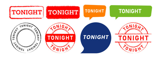 tonight rubber stamp and speech bubble label sticker sign night time