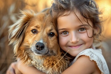 Wholesome Moment of Affection Between Girl and Golden Retriever