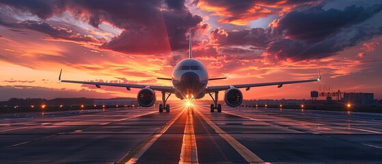 Sunset Takeoff or Landing Scene at Airport