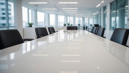 Fototapeta premium Modern business office without people with blurred bokeh background