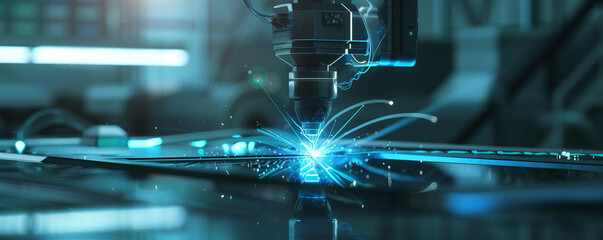 Advanced Laser Engraving Machine in Action with Blue Neon Lights