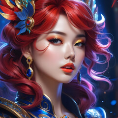 Rococo style. Splash art.Portrait of a woman with makeup.