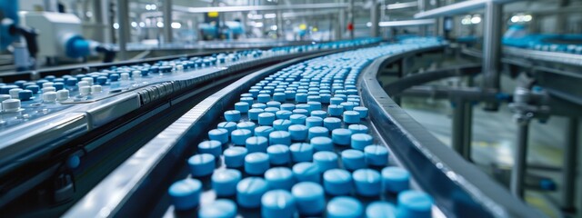 Fototapeta premium Pharmaceutical manufacturing plant with pill-making machines.