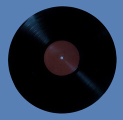 Black vinyl record isolated on blue background