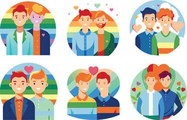 Set of flat people, gay couple icon, vector illustration.