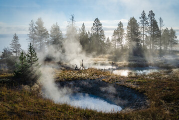 Hydrothermal Features in the Morning at Yellowstone National Park