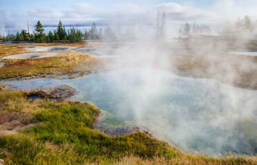 Upper Geyser Basin and Morning Glory Pool at Yellowstone National Park