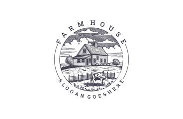 Obraz premium Farm house logo style icon design template flat vector