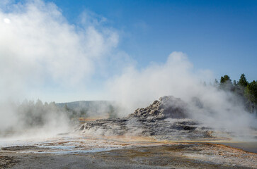 Upper Geyser Basin and Morning Glory Pool at Yellowstone National Park