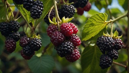 A fresh loganberry on the branch