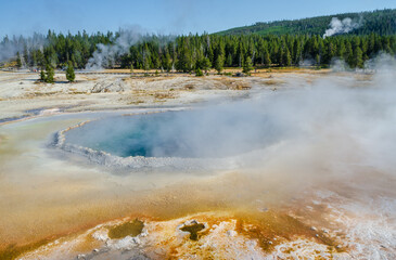 Upper Geyser Basin and Morning Glory Pool at Yellowstone National Park