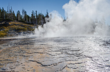 Upper Geyser Basin and Morning Glory Pool at Yellowstone National Park