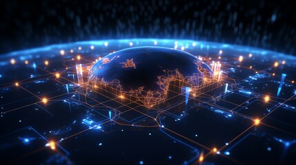 Virtual Earth, digital currency flow, neon network, wide perspective, metaverse