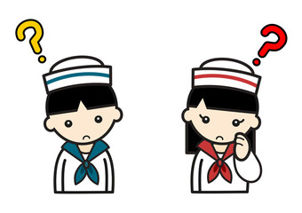 考える子供水兵さんのイラスト