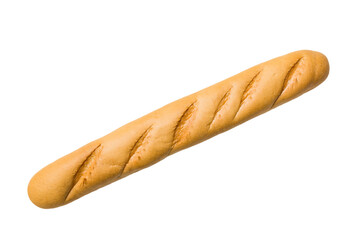 Minimalist french baguette. fresh bread isolated on white background, top view with space for your text or design
