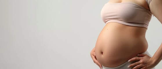 Pregnant Woman in Beige Sports Bra.