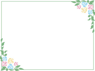 ピンクと水色と黄色の薔薇の横長フレーム〜母の日等に！