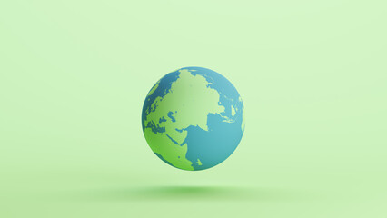 Green blue globe earth Asia oceans geography mint background 3d illustration render digital rendering