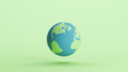 Green blue globe earth Atlantic ocean continents oceans geography mint background 3d illustration render digital rendering