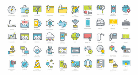 Icons for mobile and web. High quality pictograms. Linear icons set of business, medical, UI and UX, media, money, travel, vector