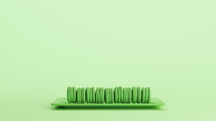 Green macrons macaroon macarons sweet bakery stack summer mint background 3d illustration render digital rendering