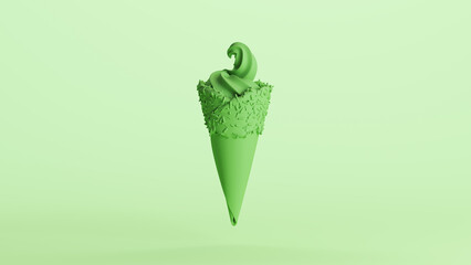 Green mint ice cream cone soft tones background 3d illustration render digital rendering