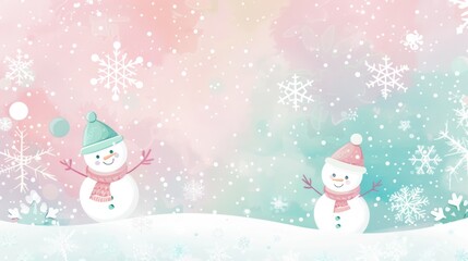 Pastel Winter Wonderland:  a whimsical winter wonderland background with soft pastel hues, showcasing sparkling snowflakes, friendly snowmen, and a touch of holiday magic