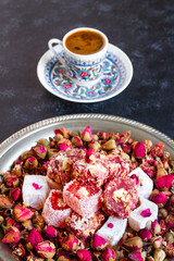 Traditional Turkish Rose Turkish Delight, designed with rosebuds and coffee