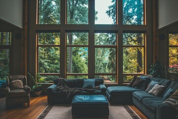 a living room with a nice forest view (숲 뷰가 좋은 거실)