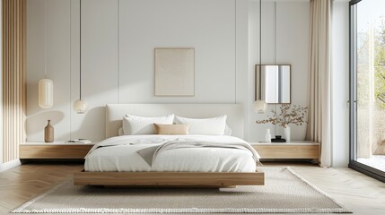 Elegant White Bedroom with Classic Furnishings, Neutral Palette, Ideal for Hotel Room Stock Photos