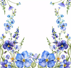 Floral Watercolor Frame with Butterflies and Flowers