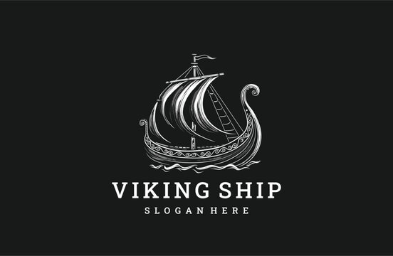 Viking ship logo style icon design template flat vector