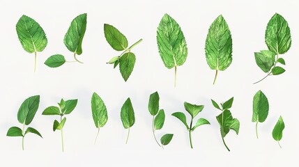 Set of Fresh Mint Leaves Cut Out in 8K Resolution: Realistic

