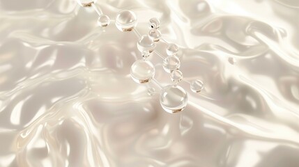 Scientific illustration of a molecule Collagen serum with cosmetic advertising background