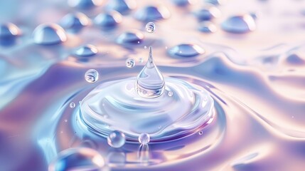 Water or vitamins drip onto the surface of the water. Serum concept for revitalizing the skin and reducing sagging skin cells.