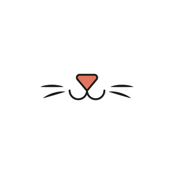 Smiling cat face. Only a cat nose, mouth and a long mustache. Isolated vector illustration on white background.