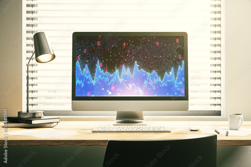 Aufkleber abstract creative statistics data hologram on modern computer monitor, analytics and forecasting con