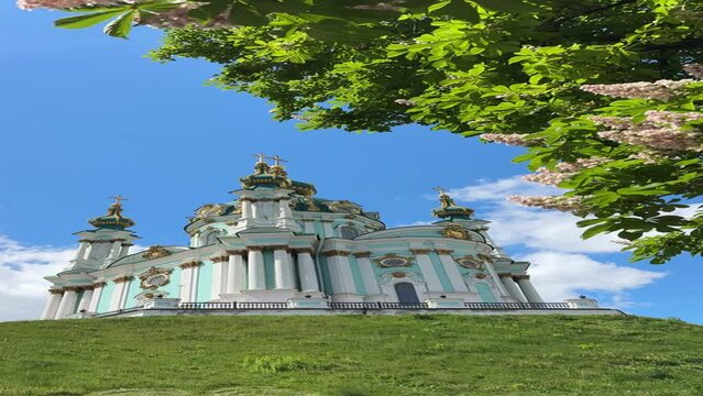 St. Andrew's church in Kyiv Ukraine, vertical video. Andreyevskaya tserkov.